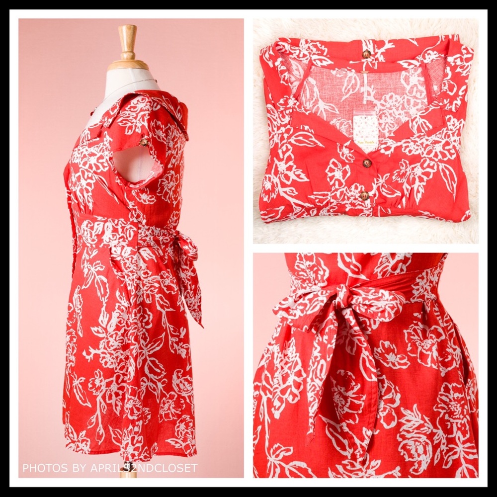 FREE PEOPLE RED BOHO BUTTON DOWN MINI DRESS A2C - Picture 4 of 8
